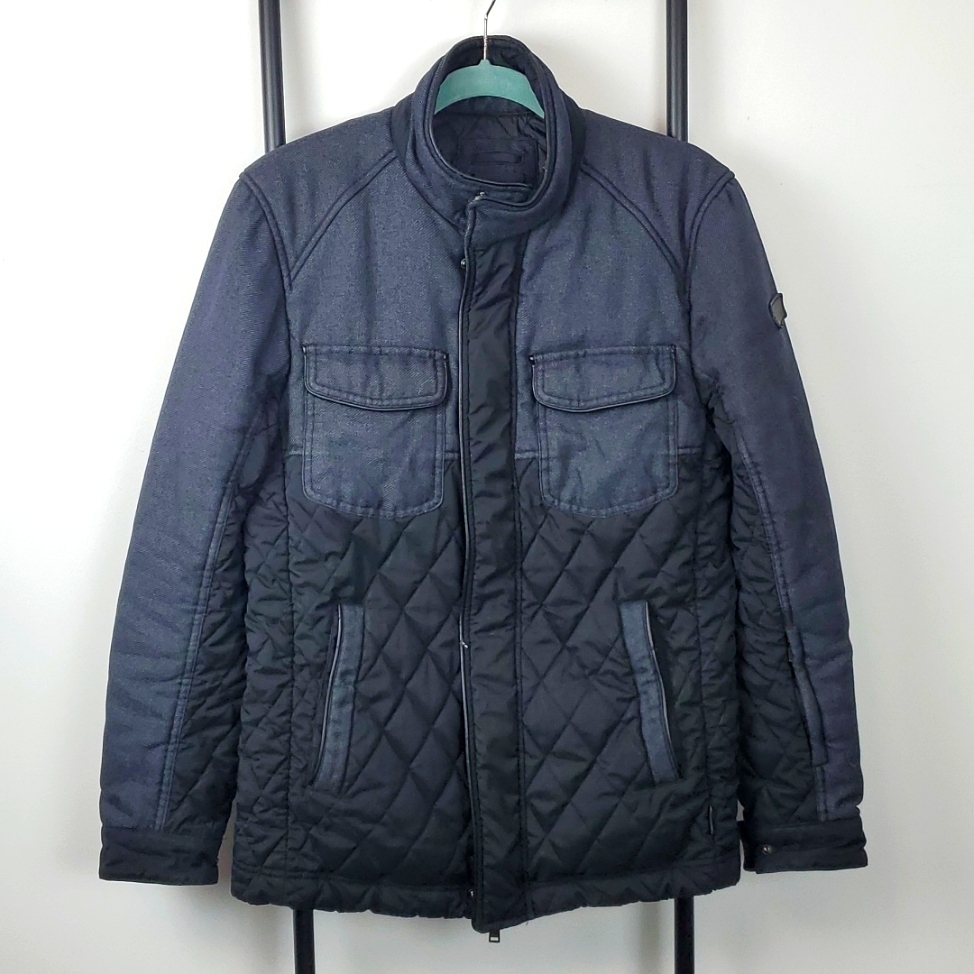 Tumi Black Mixed Media Quilted Full Zipper Jacket Puffer Lining Men Size S